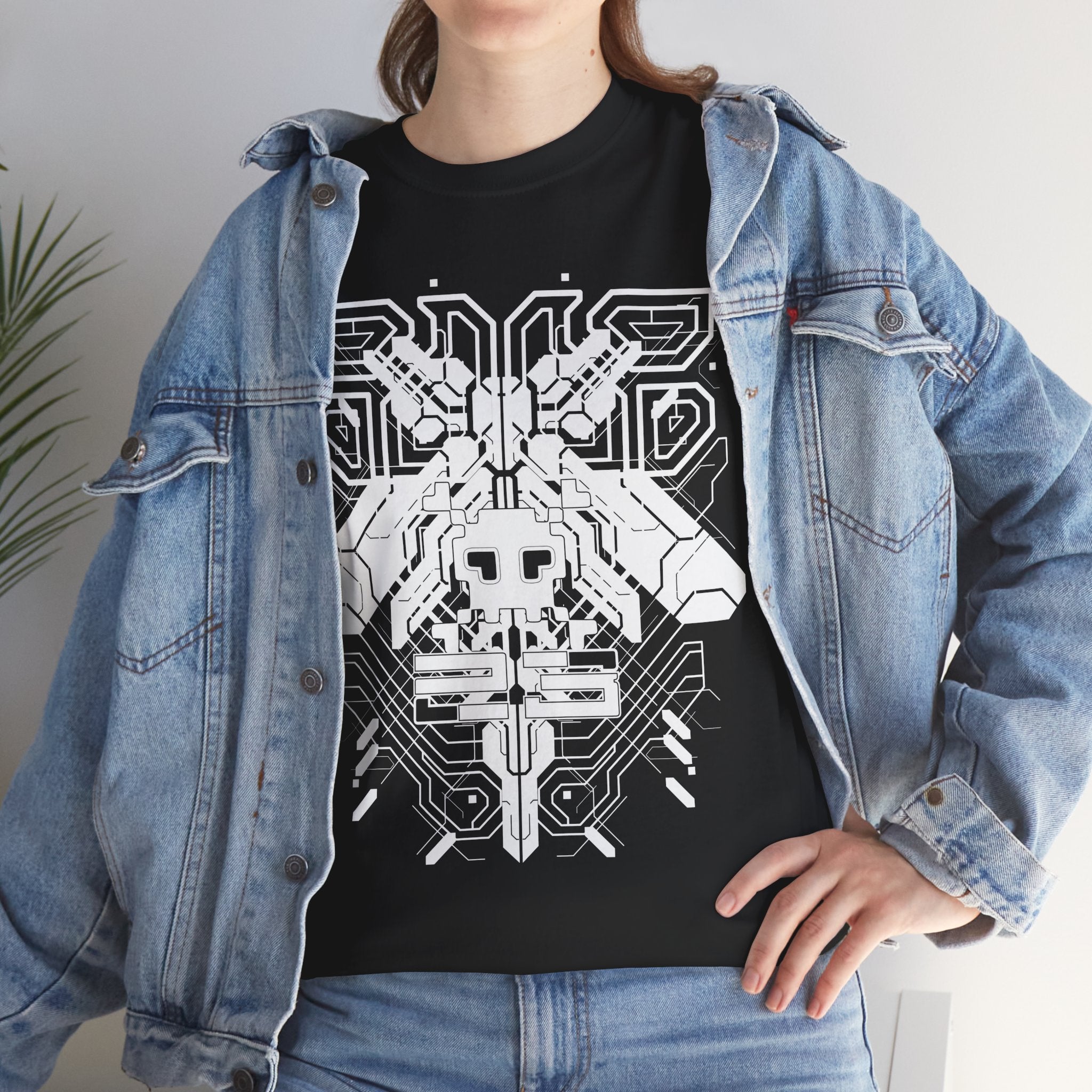 Geometric Cyber Design Unisex Heavy Cotton Tee, Cozy Casual Tee, Everyday Wear, Techno Tee, Festival Tee