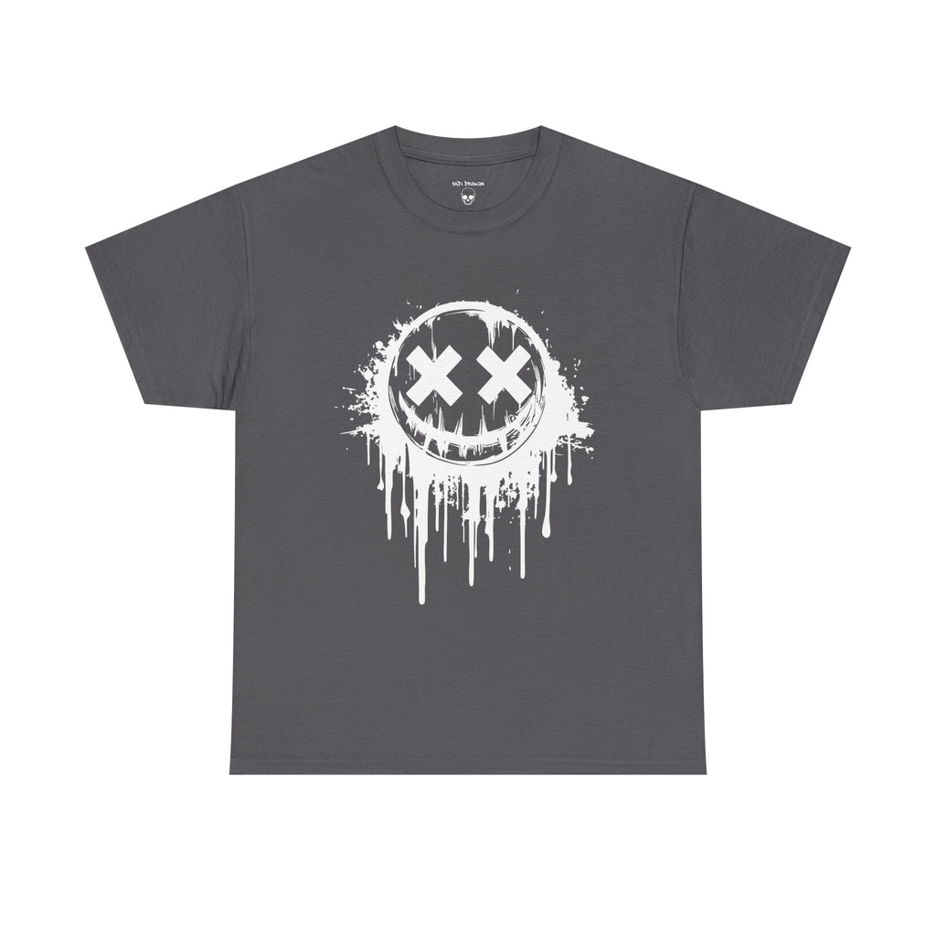 Smiley Face Unisex Heavy Cotton Tee, Cozy Casual Tee, Everyday Wear, Techno Tee, Festival Tee