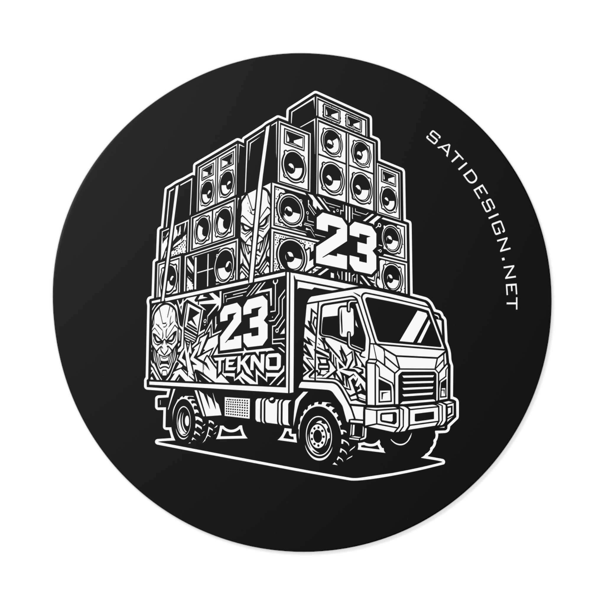 Tekno Sound System Truck Sticker — Round Vinyl DJ/Techno Music Sticker (23 Tekno)