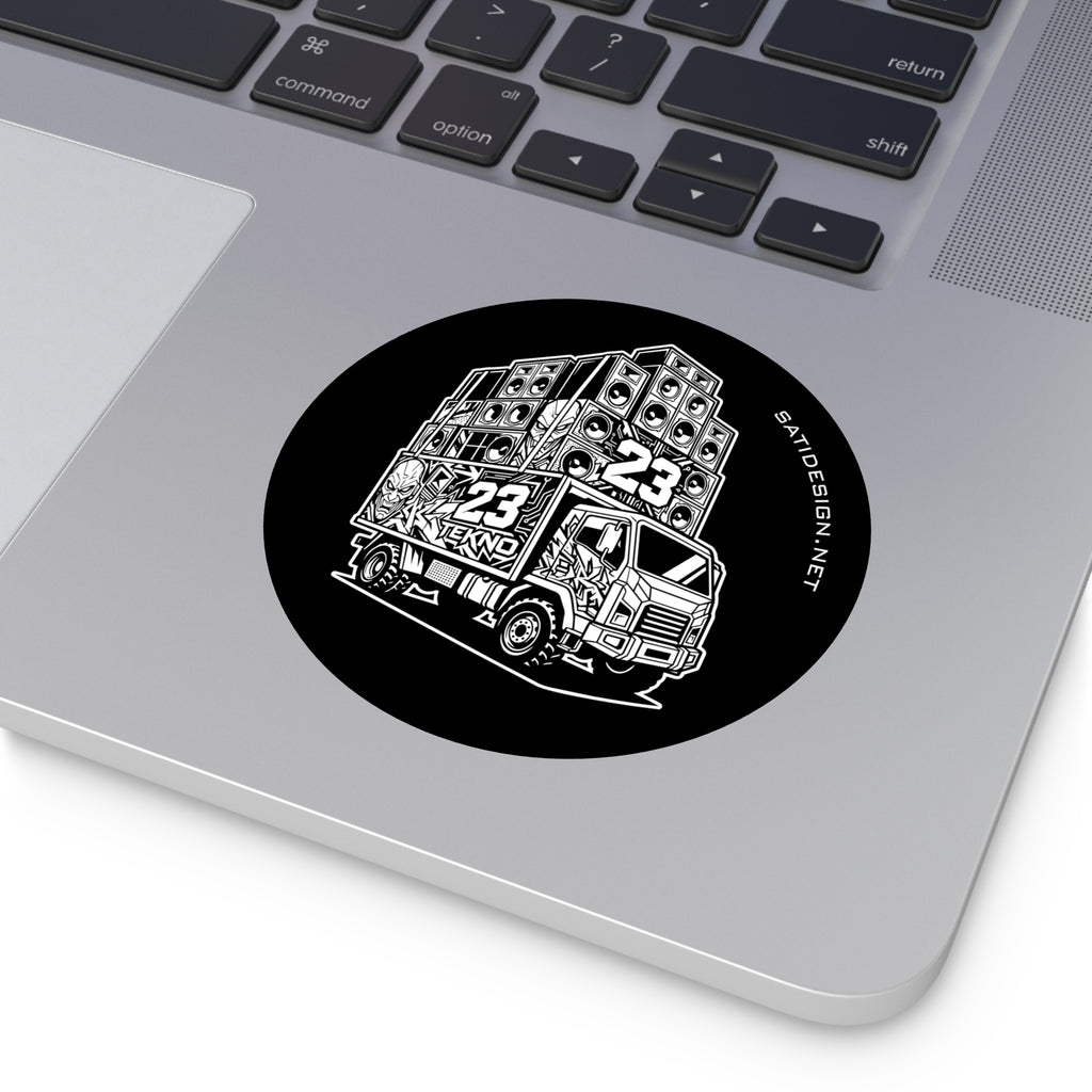 Tekno Sound System Truck Sticker — Round Vinyl DJ/Techno Music Sticker (23 Tekno)