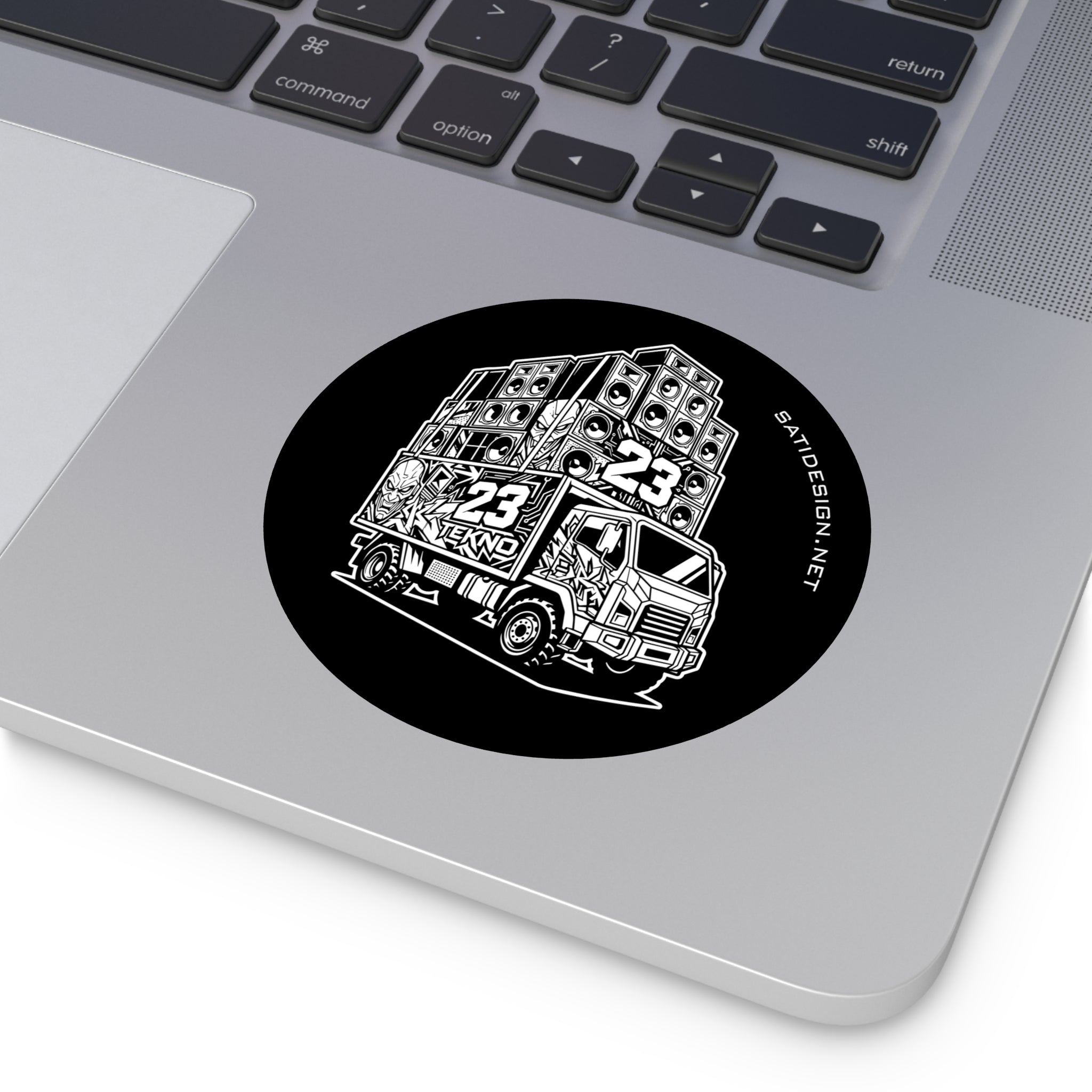 Tekno Sound System Truck Sticker — Round Vinyl DJ/Techno Music Sticker (23 Tekno)