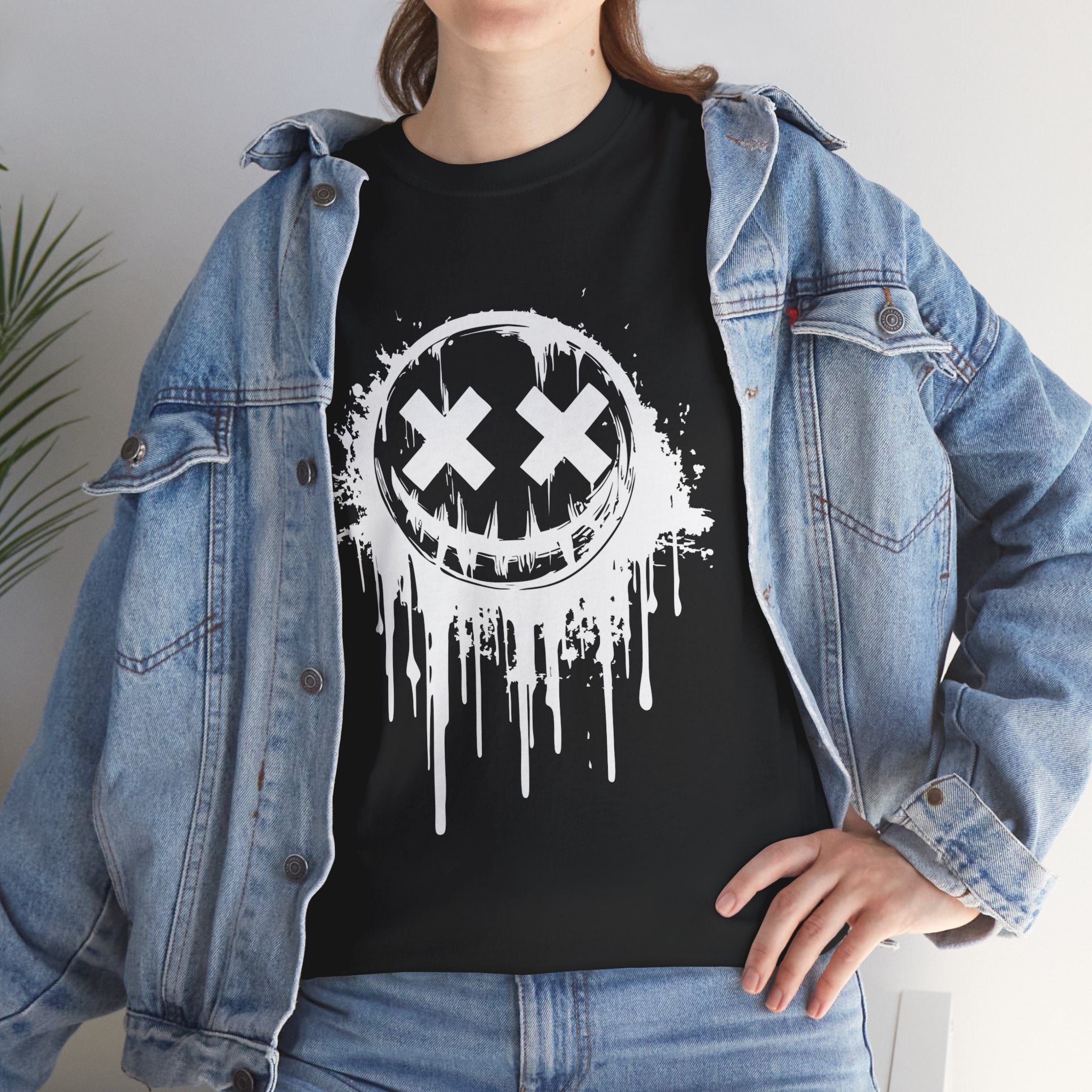 Smiley Face Unisex Heavy Cotton Tee, Cozy Casual Tee, Everyday Wear, Techno Tee, Festival Tee