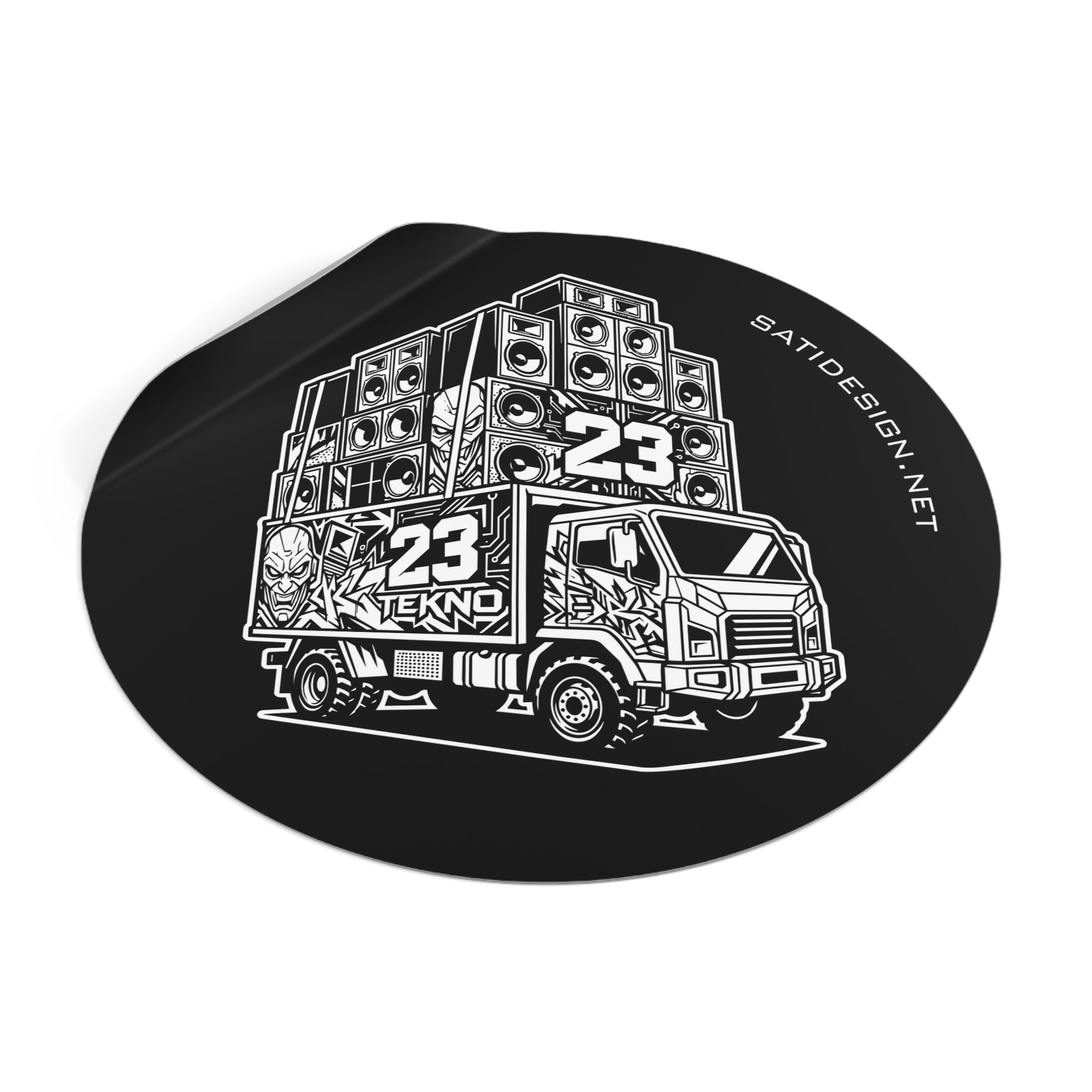 Tekno Sound System Truck Sticker — Round Vinyl DJ/Techno Music Sticker (23 Tekno)
