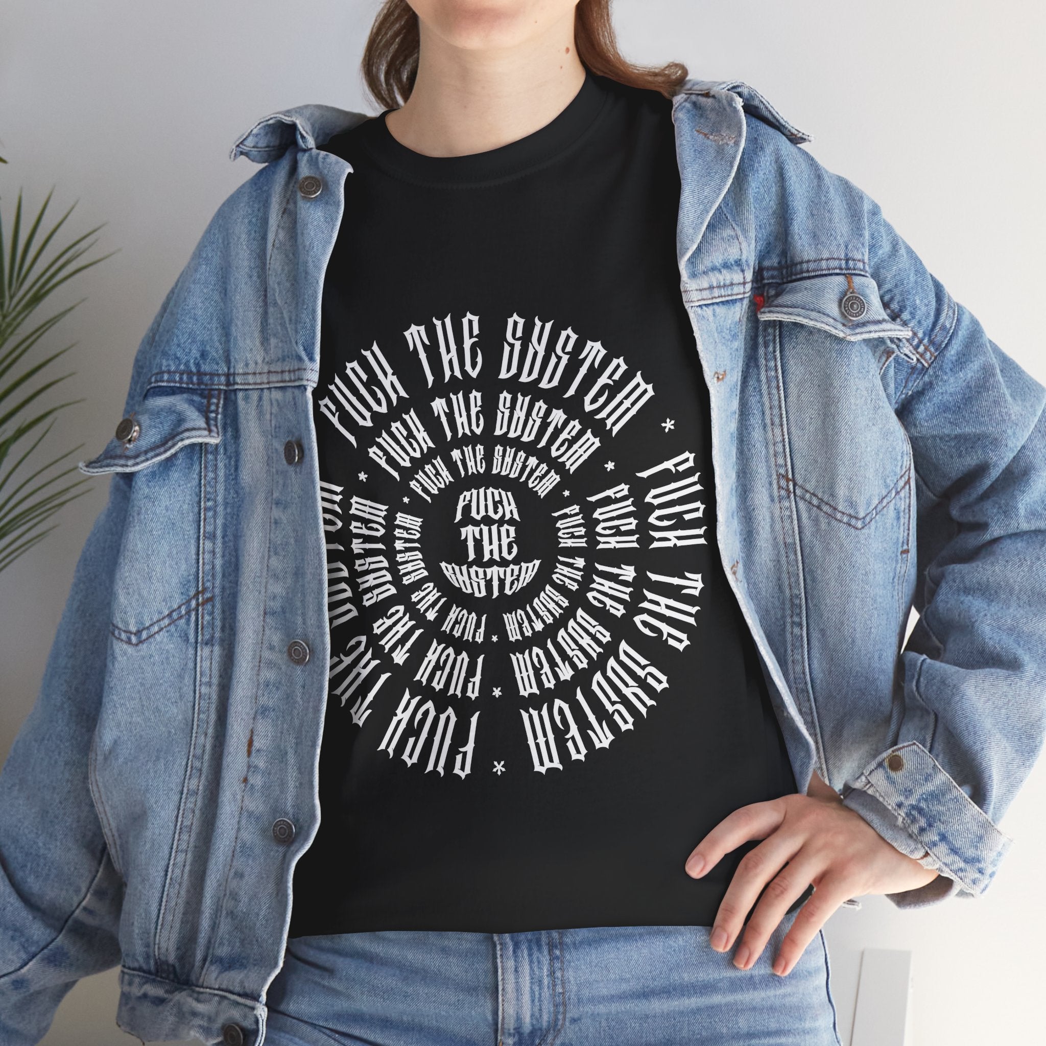 Fuck The System Unisex Heavy Cotton Tee, Casual Tee, Everyday Wear, Techno Tee, Festival Tee