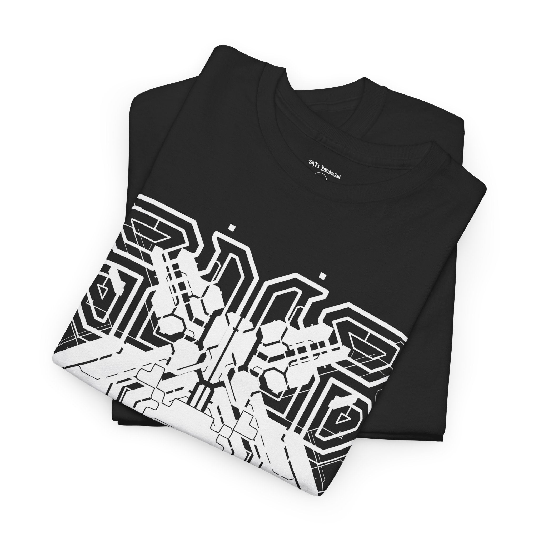Geometric Cyber Design Unisex Heavy Cotton Tee, Cozy Casual Tee, Everyday Wear, Techno Tee, Festival Tee