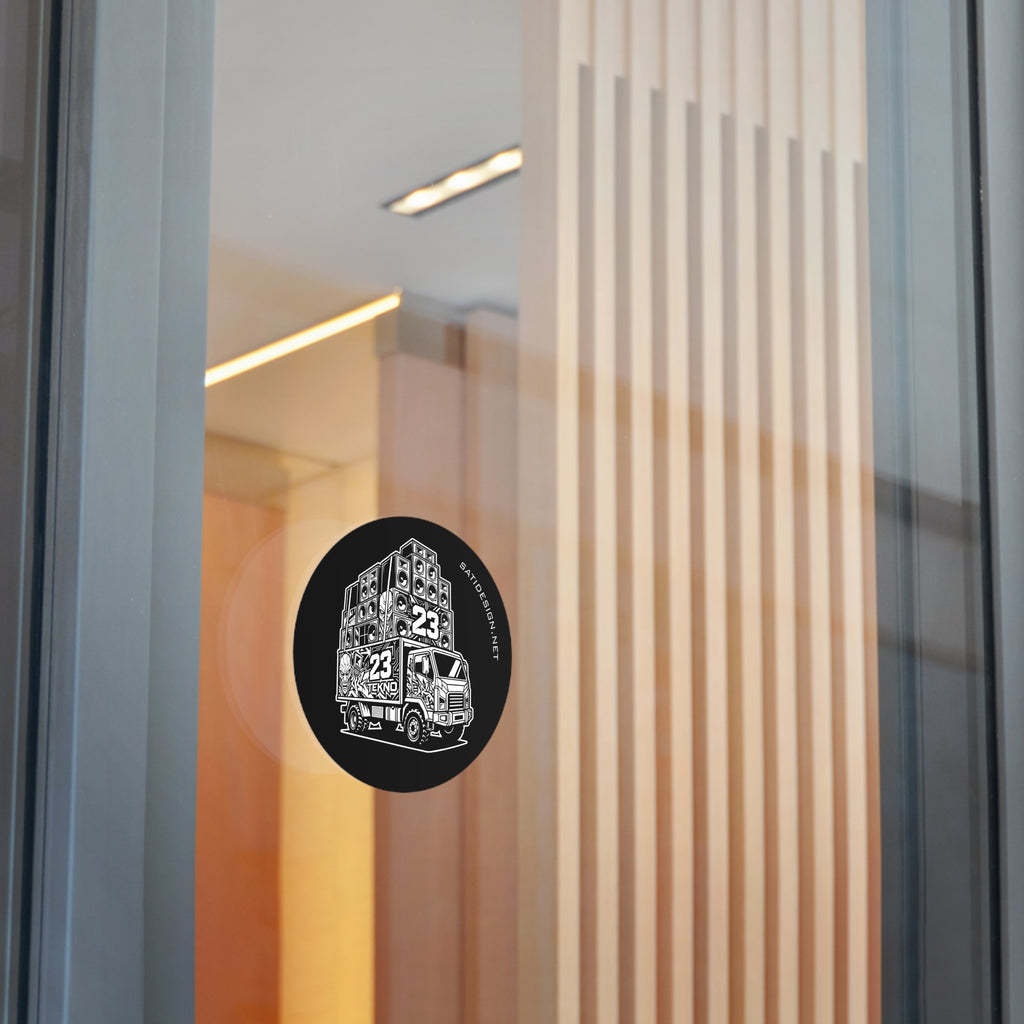 Tekno Sound System Truck Sticker — Round Vinyl DJ/Techno Music Sticker (23 Tekno)
