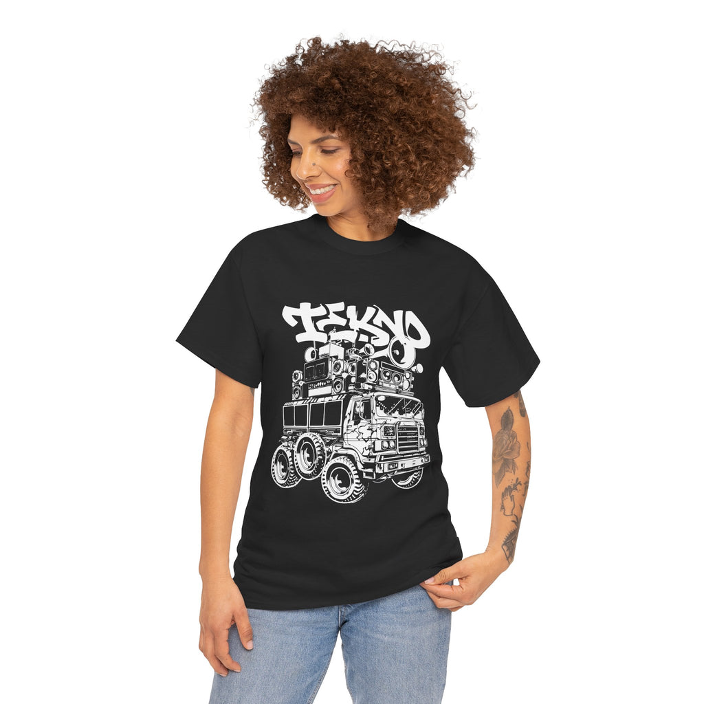 Tekno Truck, Tekno Soundsystem, Urban Graffiti Style Tee - Unisex Heavy Cotton T-Shirt, Streetwear Fashion, Music Festival Outfit