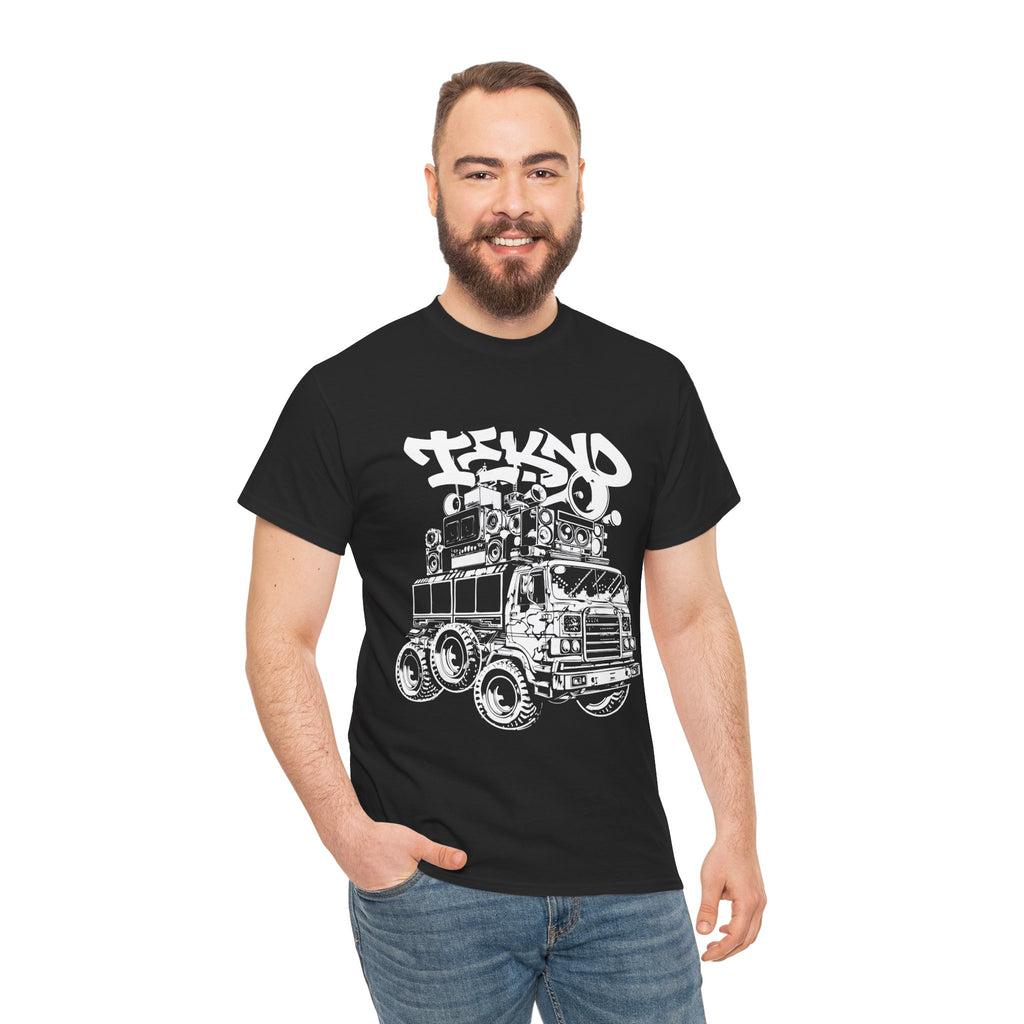Tekno Truck, Tekno Soundsystem, Urban Graffiti Style Tee - Unisex Heavy Cotton T-Shirt, Streetwear Fashion, Music Festival Outfit