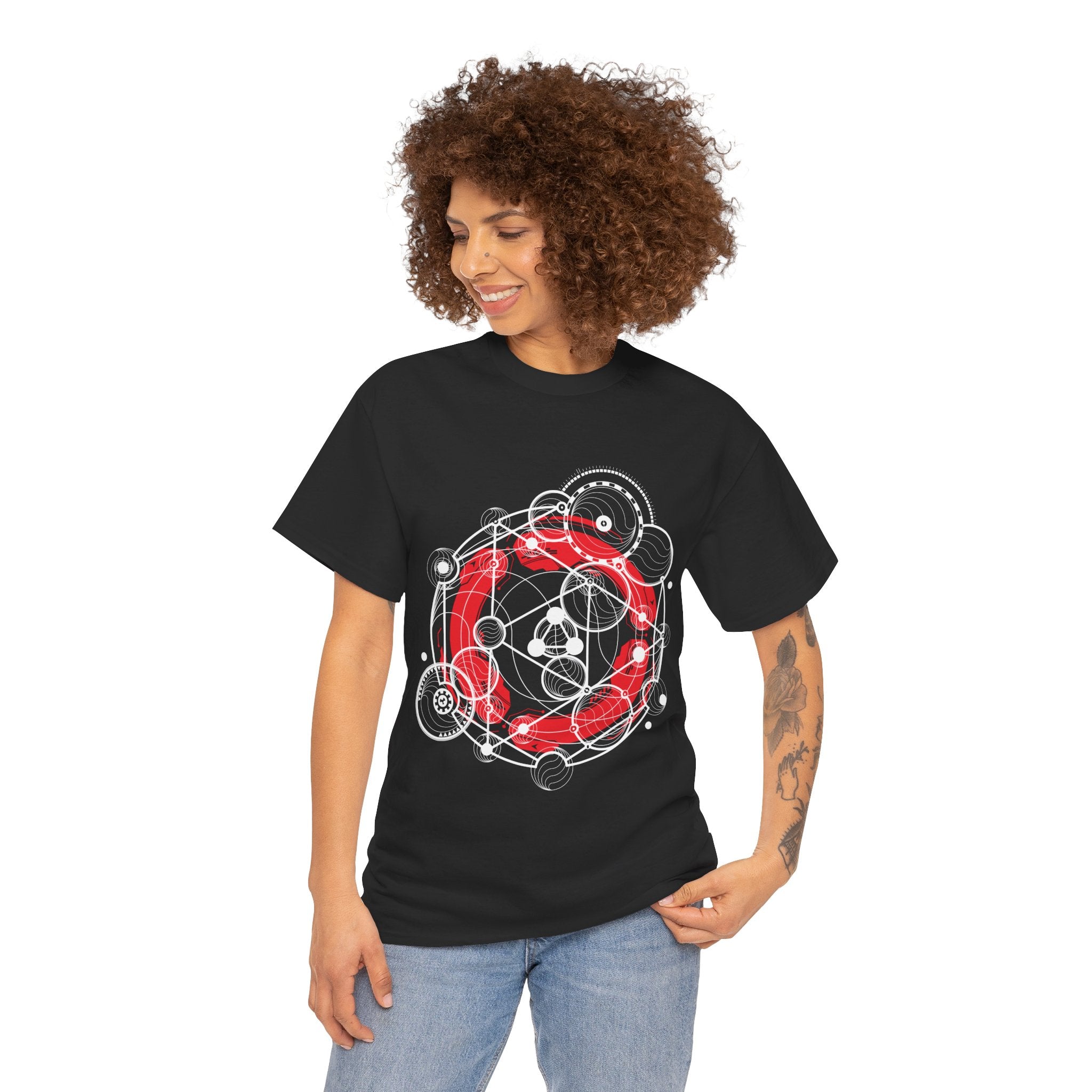 Circle Geometry Unisex Heavy Cotton Tee, Cozy Casual Tee, Everyday Wear, Techno Tee, Festival Tee