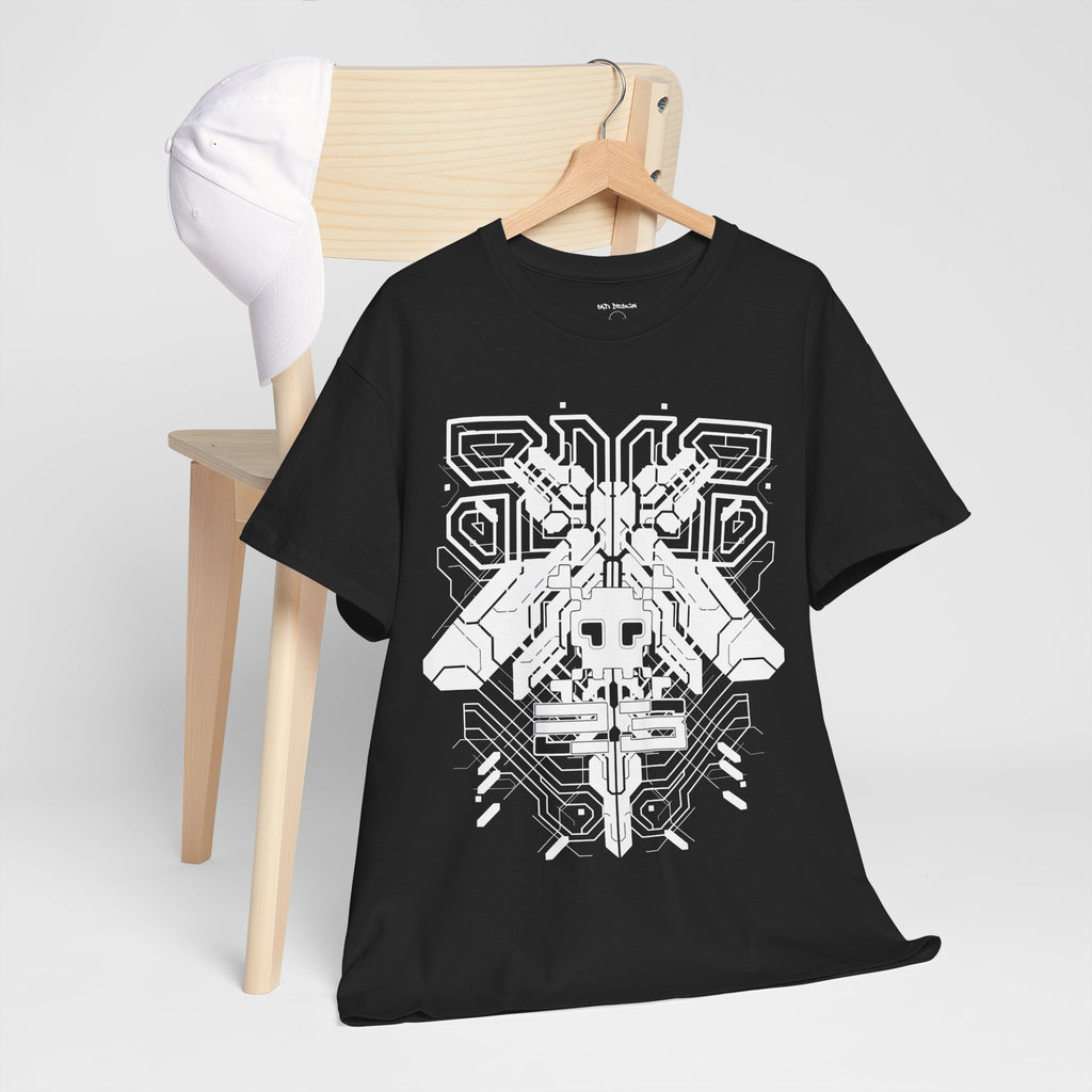 Geometric Cyber Design Unisex Heavy Cotton Tee, Cozy Casual Tee, Everyday Wear, Techno Tee, Festival Tee