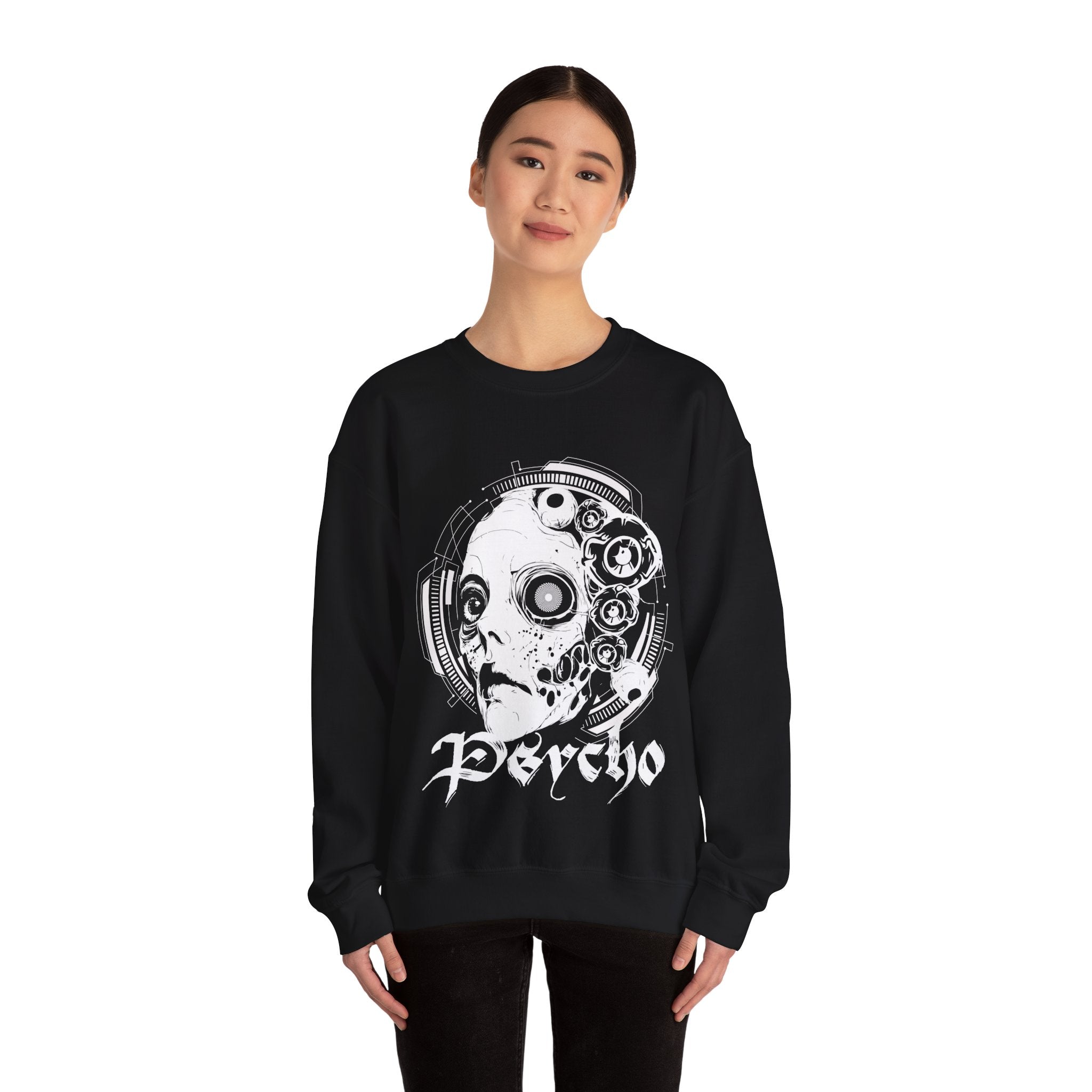 Psycho Tekno Unisex Crewneck Graphic Sweatshirt | Casual Comfort, Gift for Him/Her, Relaxed Wear, Everyday Style, Festival Style