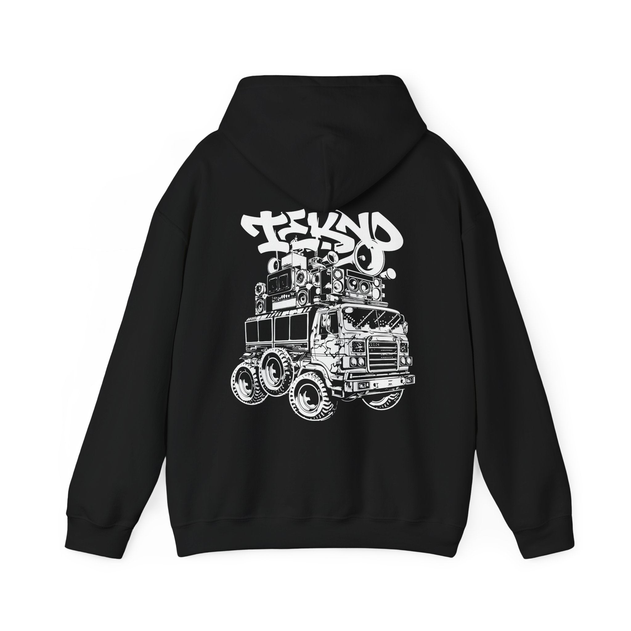 Tekno Track Unisex Hoodie, Black Graphic Sweatshirt for Rave Lovers, Music Events, Streetwear,