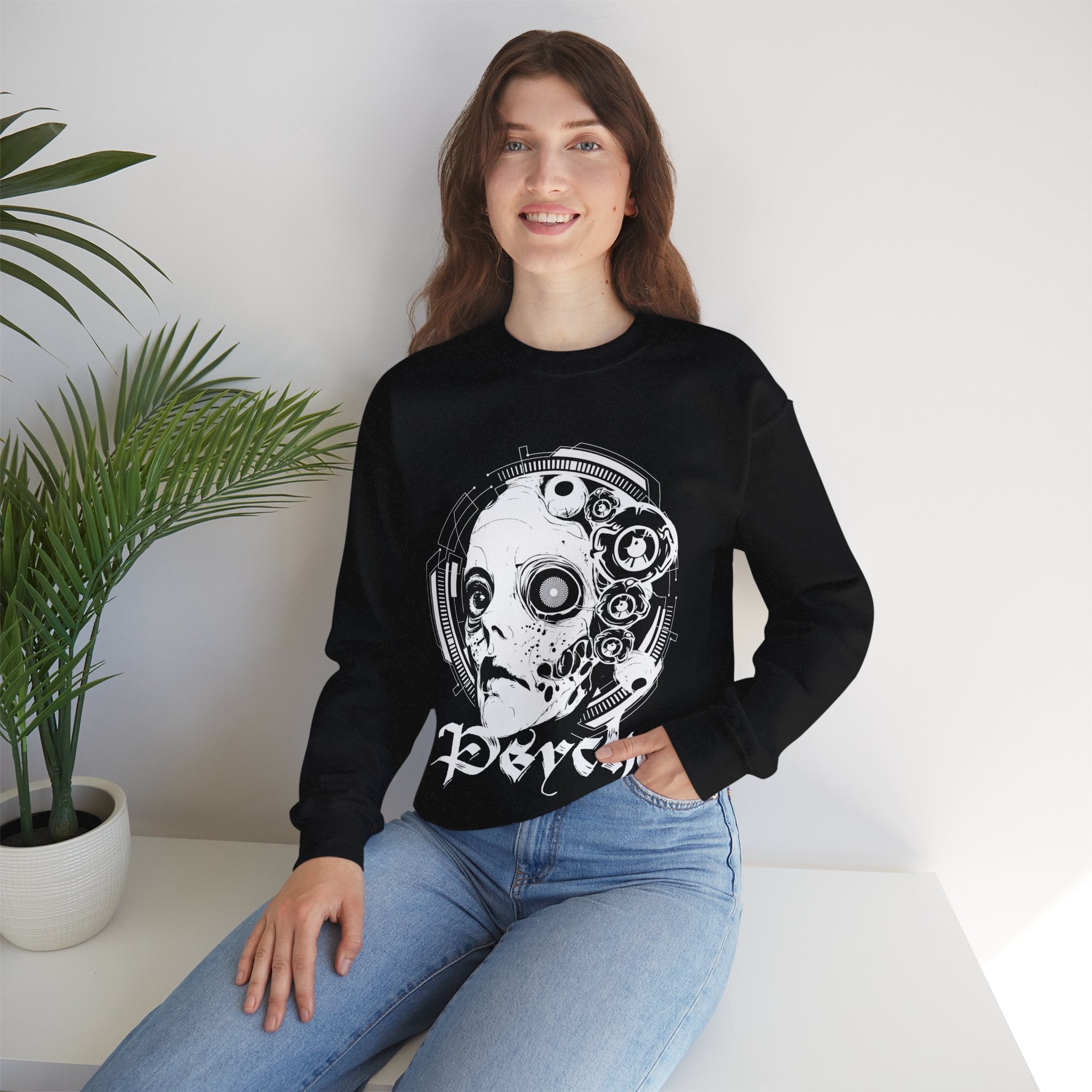 Psycho Tekno Unisex Crewneck Graphic Sweatshirt | Casual Comfort, Gift for Him/Her, Relaxed Wear, Everyday Style, Festival Style
