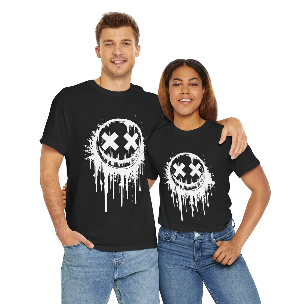 Smiley Face Unisex Heavy Cotton Tee, Cozy Casual Tee, Everyday Wear, Techno Tee, Festival Tee