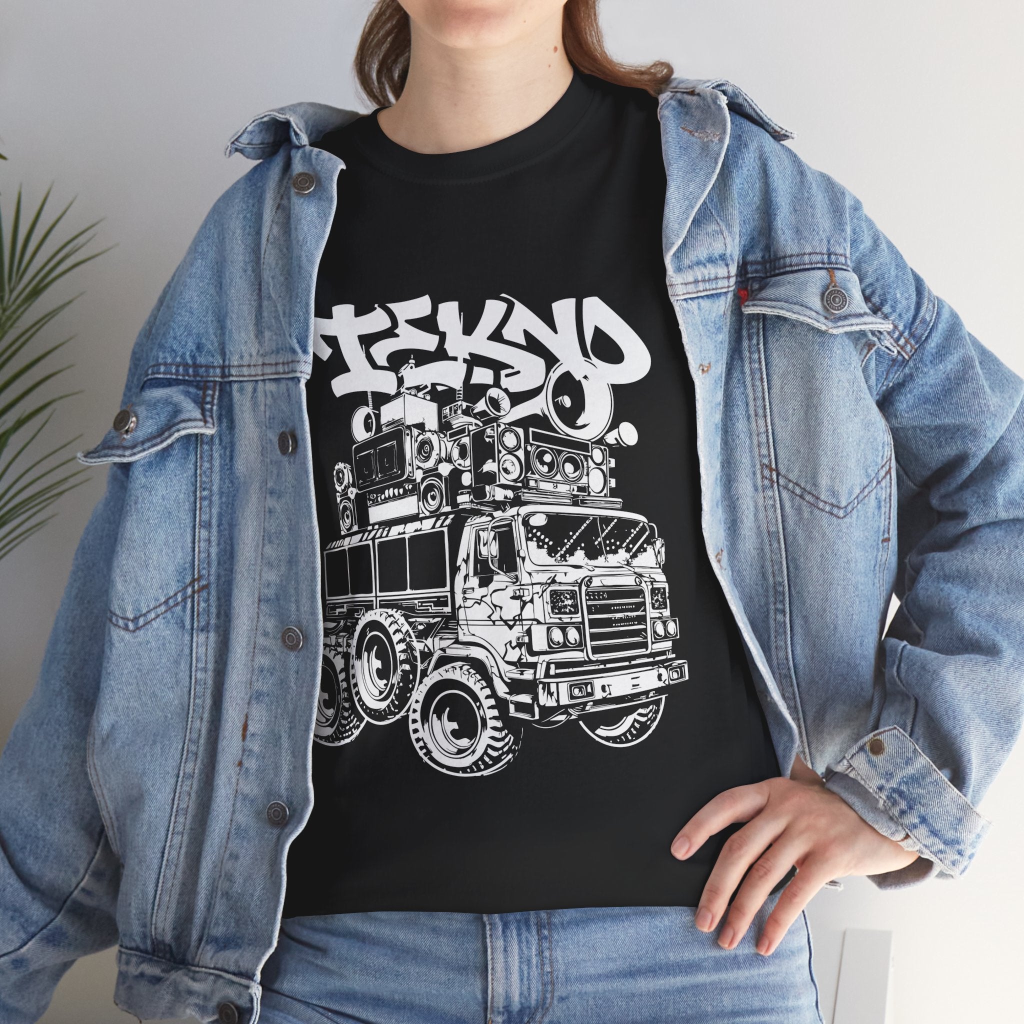 Tekno Truck, Tekno Soundsystem, Urban Graffiti Style Tee - Unisex Heavy Cotton T-Shirt, Streetwear Fashion, Music Festival Outfit